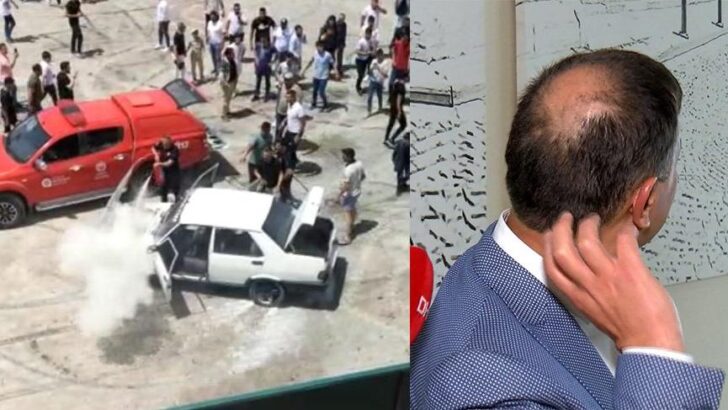 Drift sırasında belediye başkanının saçı yandı