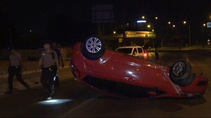 Alkollü sürücü takla attığı otomobilden burnu bile kanamadan çıktı