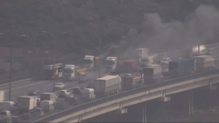 TEM otoyolunda trafiği kilitleyen yangın